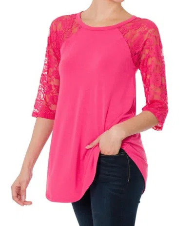 Zenana Lace Half Sleeve Top In Fuschia In Pink
