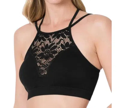 Zenana Lace Removable Padding Bralette In Black