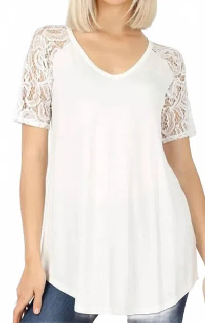 Zenana Lace Sleeve Top In White