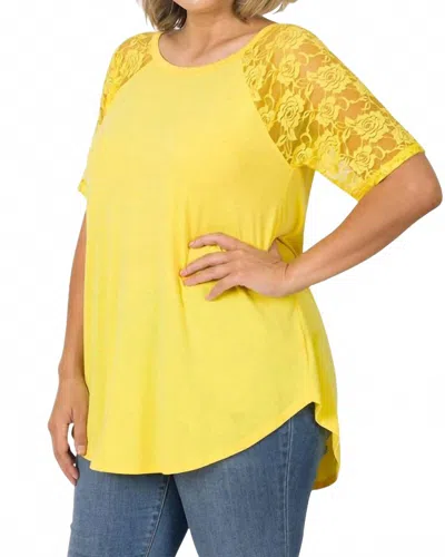Zenana Lace Sleeve Top In Yellow In Multi