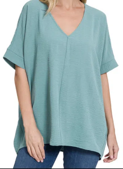 Zenana Lenny Loose Top In Green In Blue