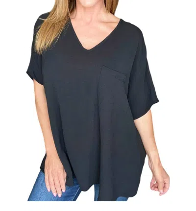 Zenana Let's Roll V-neck Top In Black