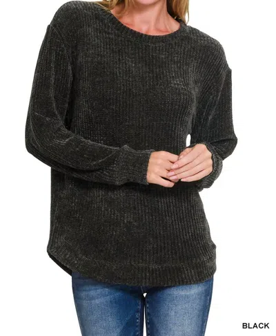 Zenana Lillian Chenille Sweater In Black