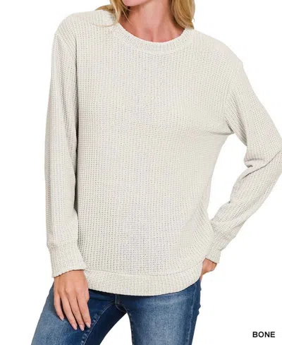 Zenana Lillian Chenille Sweater In Bone In Neutral