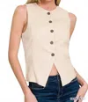 Zenana Linen Button Down Vest In Sand Beige