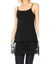 Zenana Long Line Cami Lace Bottom Detail In Black In Animal Print
