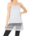 Zenana Long Line Cami Lace Bottom Detail In Grey In Gray