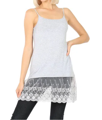 ZENANA LONG LINE CAMI LACE BOTTOM DETAIL IN GREY