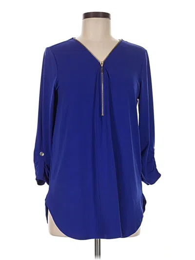 Pre-owned Zenana Long Sleeve Blouse In Blue