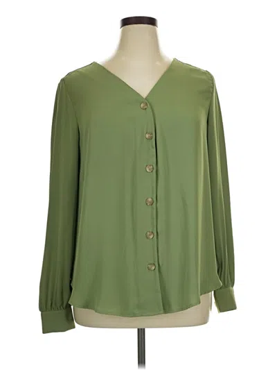 Pre-owned Zenana Long Sleeve Blouse In Green