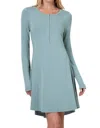 Zenana Long Sleeve Button Down Dress In Blue Grey In Blue