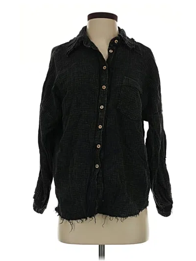 Pre-owned Zenana Long Sleeve Button Down Shirt In Black