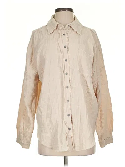 Pre-owned Zenana Long Sleeve Button Down Shirt In Tan
