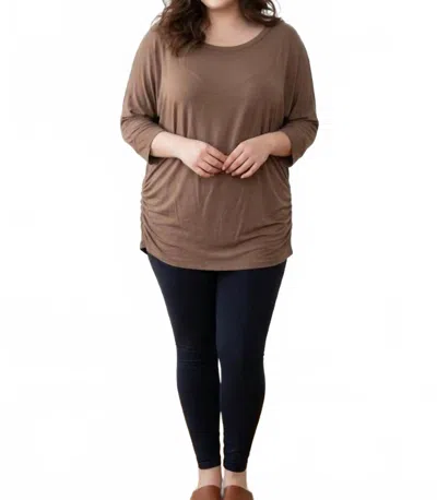 Zenana Long Sleeve Casual Top In Brown