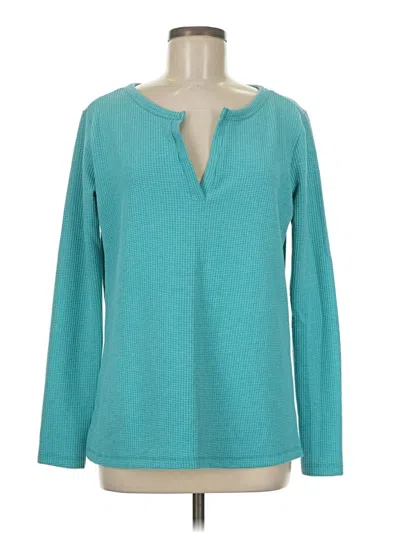 Pre-owned Zenana Long Sleeve Henley Shirt In Blue