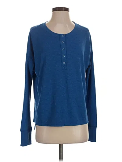 Pre-owned Zenana Long Sleeve Henley Shirt In Blue