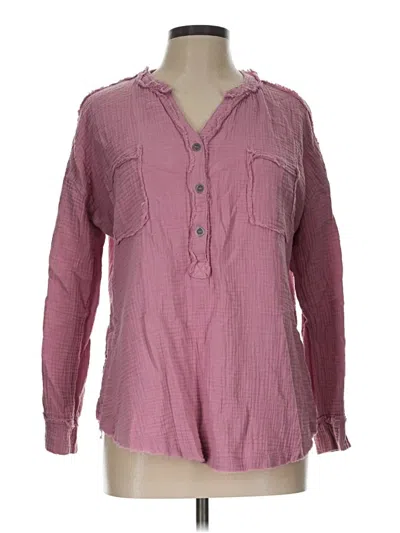 Pre-owned Zenana Long Sleeve Henley Shirt In Pink