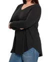 Zenana Long Sleeve Round Neck Hem Top Plus In Black In Black