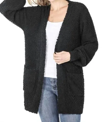 Zenana Long Sleeve Sweater Cardigan With Pockets In Black