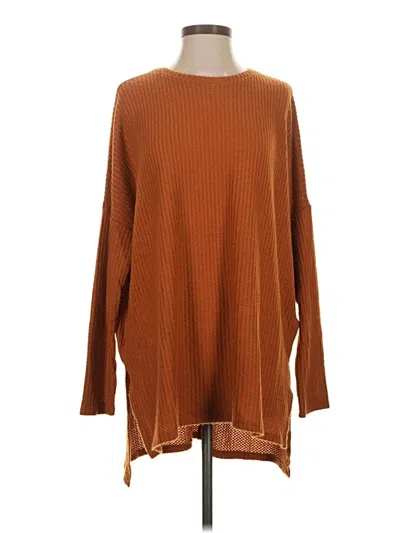 Pre-owned Zenana Long Sleeve Top Brown Crew Neck Tops