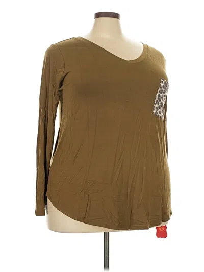 Zenana Long Sleeve Top Brown Scoop Neck Tops
