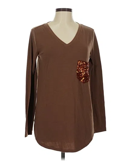 Pre-owned Zenana Long Sleeve Top Brown V Neck Tops