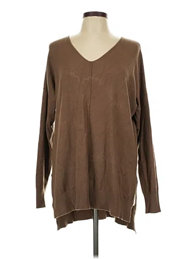 Pre-owned Zenana Long Sleeve Top Brown V-neck Tops