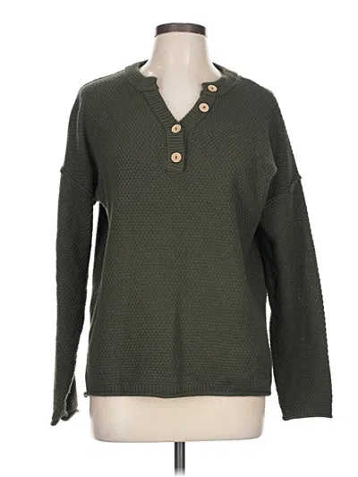 Pre-owned Zenana Long Sleeve Top Green Crew Neck Tops