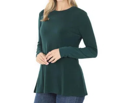 Zenana Long Sleeve Top In Hunter Green