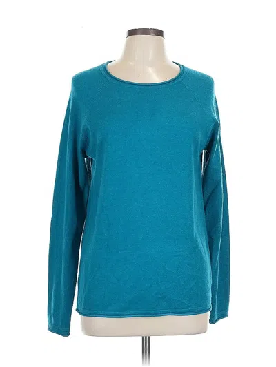 Pre-owned Zenana Long Sleeve Top Teal Crew Neck Tops In Blue