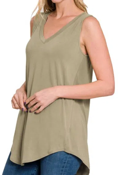 Zenana Luxe Rayon Sleeveless Tank In Khaki