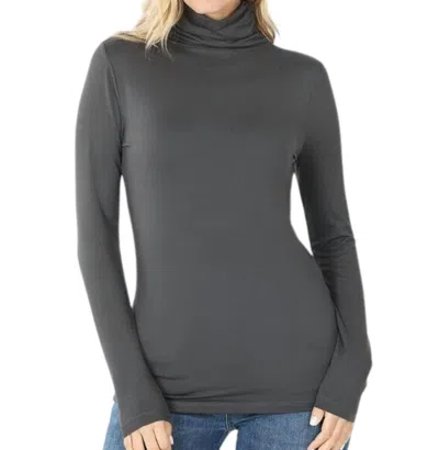 Zenana Luxe Rayon Turtleneck Top In Ash Grey In Multi