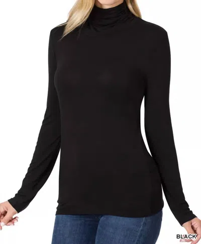 Zenana Luxe Rayon Turtleneck Top In Black