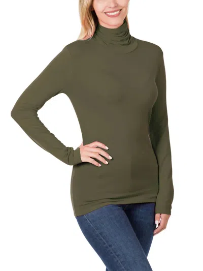 Zenana Luxe Rayon Turtleneck Top In Dark Olive In Green