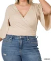Zenana Luxe Rayon Wrapped Cropped Cardigan In Heather Beige