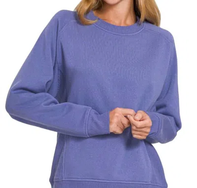 Zenana Marlin Raglan Sweatshirt In Blue