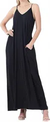 Zenana Maxi Adjustable Straps Dress In Black In Black