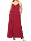 Zenana Maxi Adjustable Straps Dress In Cabernet In Burgundy