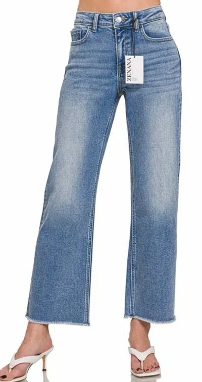 Zenana Medium Wash Straight Leg Jeans In Blue