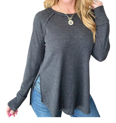 Zenana Melange Baby Waffle Top In Black