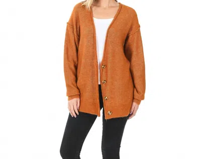 Zenana Melange Button Down Cardigan In Almond In Orange