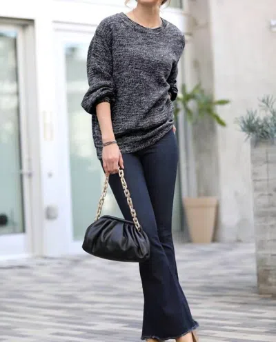 Zenana Melange Crewneck Sweater In Charcoal In Black