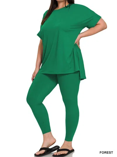 Zenana Microfiber Short Sleeve Loungewear Set In Forest In Green