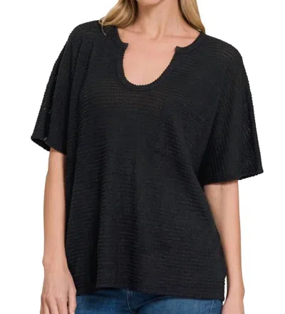 Zenana Midnight Pocket Waffle Top In Black