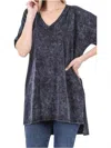 Zenana Mineral Wash Tunic Top In Charcoal In Gray