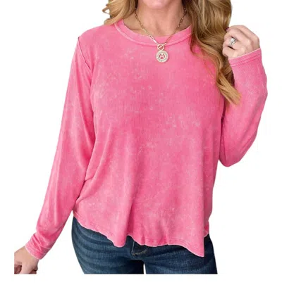 Zenana Mineral Wash Ribbed Scoop Neck Top In Fuchsia In Pink