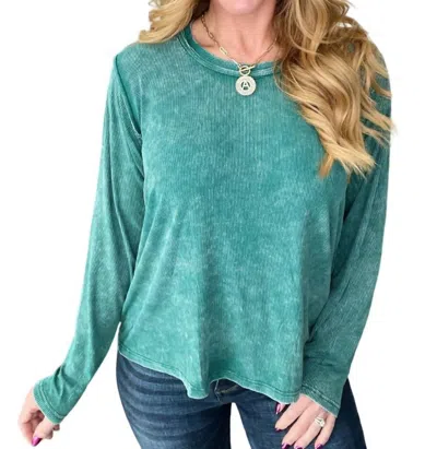 Zenana Mineral Wash Ribbed Scoop Neck Top In Hunter Green