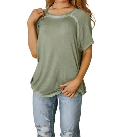 Zenana Mineral Wash T Shirt In Olive In Green