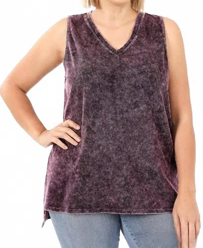 Zenana Mineral Wash Tank Top With Side-slit - Plus In Blackberry In Purple