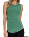 Zenana Mineral Washed Rage Tank In Dark Green